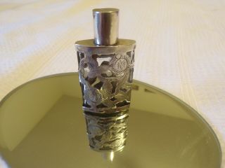 Vintage Perfume Bottle Sterling Silver Etched Mini Glass