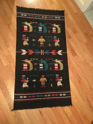 Vintage Peruvian Hand Woven Wool Tapestry Rug 63” X 33” Wall Hanging