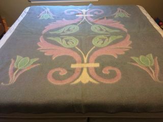 Antique Arts & Crafts 20’s Wool Blanket Orr Health Fury Tulip Design