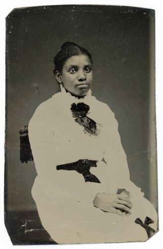 Stunning Black Woman In White Dress African American Tintype Antique Photo