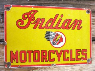 Indian Motorcycle Vintage Porcelain Enamel Gas Oil Advertising Dealer Logo Sign