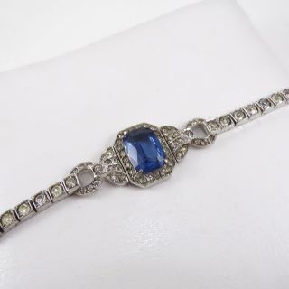 Vtg Antique Art Deco Sterling Silver Blue Paste Stone Tennis Bracelet 6.  75 