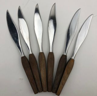 6 Piece Vintage Fleetwood Designer Set Mid Century Modern Teak Wood Steak Knives