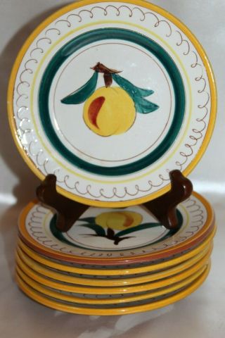 Vintage Stangl Pottery Yellow Fruit 6 - 1/4 " Bread & Butter Dessert Plates Set / 7