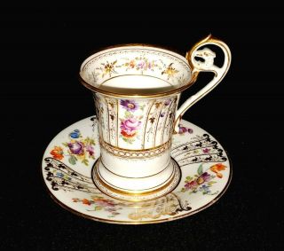 Richard Klemm Dresden Antique Art Nouveau Floral & Gold Chocolate Cup & Saucer