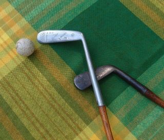 Fine Antique Hickory Wood Shaft Golf Club Vulcan Golf Co.  Pencil Neck Putter
