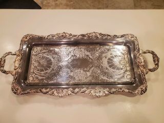 Vintage Leonard Silver Plated Footed Tray Rectangular Handles Butler