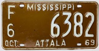 Mississippi 1969 License Plate Vtg Attala County Man Cave Gift Garage Wall Decor