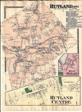 Vintage 1870 Rutland,  Ma.  Map That Was Removed From The Beer 