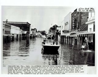 1964 Vintage Photo Police Boat In Live Oak Florida Hurricane Flooded Streets