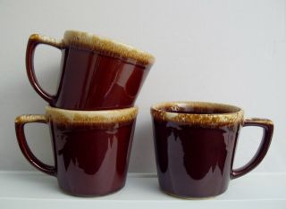 3 Vintage Mccoy Dark Brown - Drip Coffee Mugs D - Handle Cups Usa