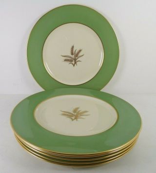 6 Antique 1948 Lenox Gold & Green Trim Wheat Dinner Plate 10 1/2 " W - 335 - 242