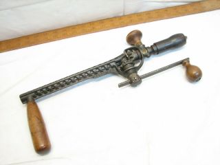 Antique Rusby Patent Brace Hand Crank Drill Wood Tool Newark Nj Cast Iron B