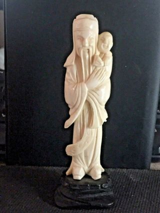 Vintage Chinese Carving Of Old Man With Child