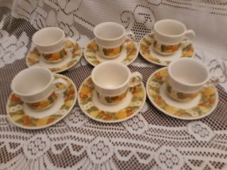 Vintage Vernon Ware Metlox Della Robbia Flat Cup And Saucer Set Of Six Perfect