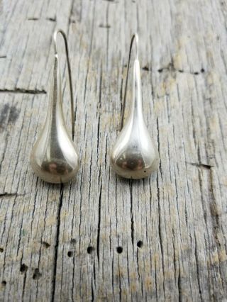 Vintage Taxco Mexico Solid Sterling Silver Teardrop Dangle Earrings Tc - 85