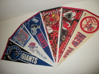 6 Vintage Nfl - Nba - Mlb Pennants - Giants - Bowl Xxi Photo Pennant - Rodman - Yankee