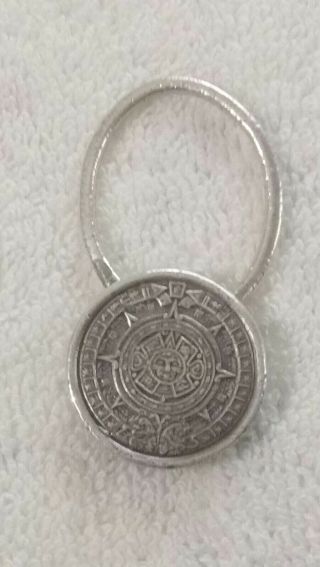 Vintage Sterling Silver Handwrought Aztec Sun Belt Key Ring Fob Signed Sw