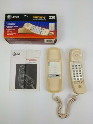 Vintage At&t Trimline 230 Memory Lighted Landline Phone Wall Desk Cream Beige