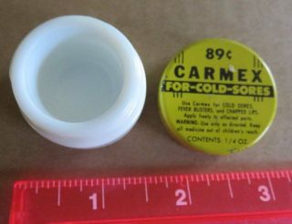 Vintage Empty Carmex Lip Balm Container Milk Glass Jar Metal Lid Retro