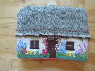 Handmade Vintage Appliance Quilted Cottage Toaster Cover Yarn Flowers Felt Tweed
