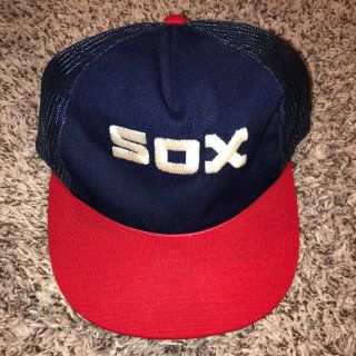 Vintage 80s Chicago White Sox Trucker Mesh Snapback Hat Cap Sox Spellout Mlb
