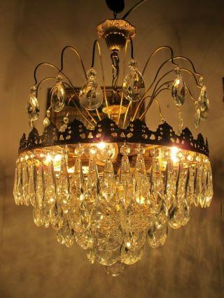 Antique French Big Bohemia Crystal Chandelier Ceiling Lamp 1940 