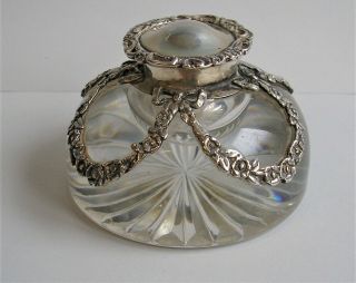 Antique Edwardian Glass Silver Ladies Inkwell Birmingham 1908 William Comyns