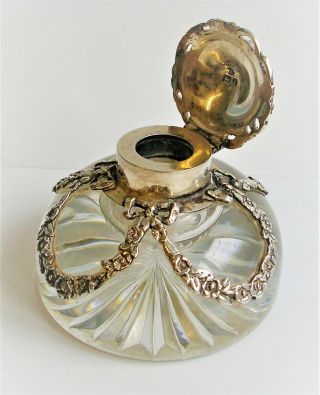 Antique Edwardian Glass Silver Ladies Inkwell Birmingham 1908 William Comyns 2