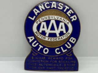 Antique Automobile Vintage Aaa Lancaster,  Pa.  Auto Club License Plate Tag Topper