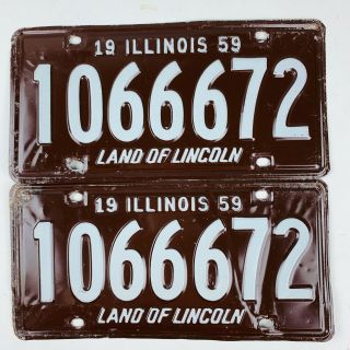 Illinois 1959 Vintage License Plate Classic Car Set For Cruise Night 666 Number