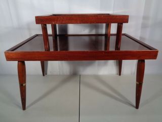 Mid Century Modern Red Mahogany Color 2 Tier End Side Accent Table 50 