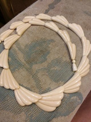 Antique Carved Cream Celluloid 17 " Choker Necklace