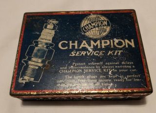 Vintage Champion Spark Plug Service Kit Car Garage Service Kit Tin Box Storage