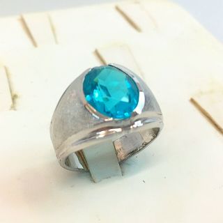 Nos Vintage Espo Sterling Silver Ring Aqua Blue Stone Esposito Mens/womens