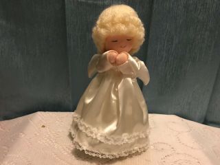 Vintage Russ Berrie 8.  5 " Christmas Angel Doll Tree Topper Satin Dress Blonde