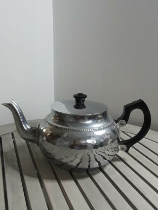 Vintage Teapot The Aluminum Sona Chrome Made In England Hammered Polished