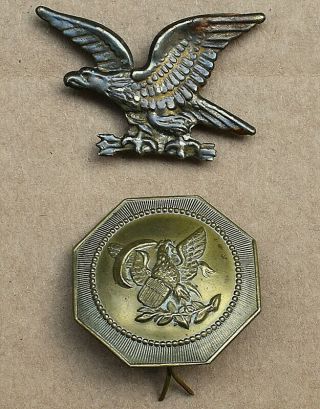 2 Vintage Civil War U.  S.  Eagle Hat Or Uniform Badges