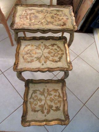 Set Of 3 Italian Florentine Hollywood Regency Wood Stacking Nesting Tables