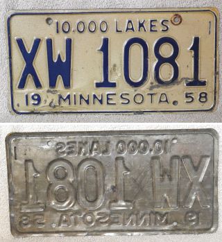 Vintage 1958 Minnesota Revoked (whiskey) License Plate – First Year Issued In Mn