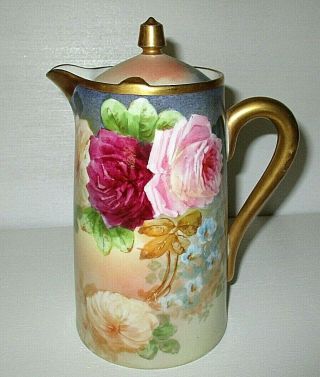 Antique B & H Limoges Hand Painted Porcelain Tea,  Cocoa Pot,  Early 1900 