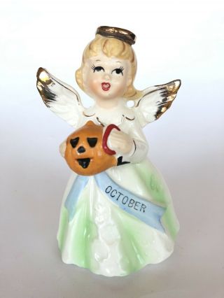 Vintage October Angel Figurine Halloween Pumpkin Jack O Lantern Mask Halo Japan