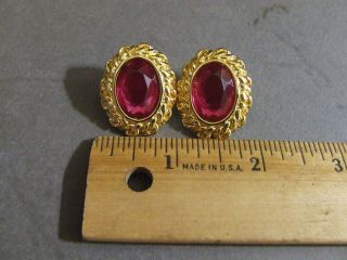 Vtg Kenneth Jay Lane Kjl Signed Oval Gold Tone Pink Rhinestone Pierced Earrings
