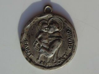 Vtg Creed Sterling Silver Catholic Pendant Medal Saint Anthony Guard Call Priest