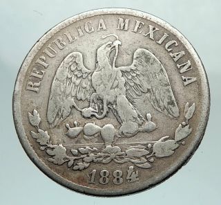 1884zs Mexico Eagle Liberty Sword Silver 50 Centavos Antique Mexican Coin I80327