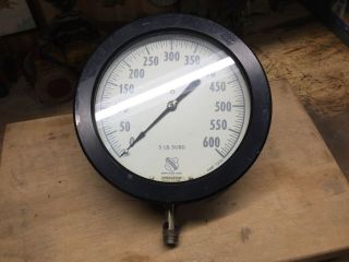 Vintage Ashcroft Pressure Gauge 10” Round 5 Lb.  Subd.  Steampunk