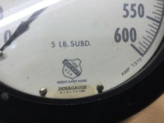 Vintage Ashcroft Pressure Gauge 10” Round 5 Lb.  Subd.  Steampunk 2