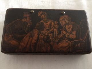 French Papier - Mâché Print - Decorated Snuff Box With A Nostalgic,  Napoleonic Theme