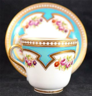 Bc Antique Brown Westhead & Moore Porcelain Cup & Saucer Turquoise Gold Flowers