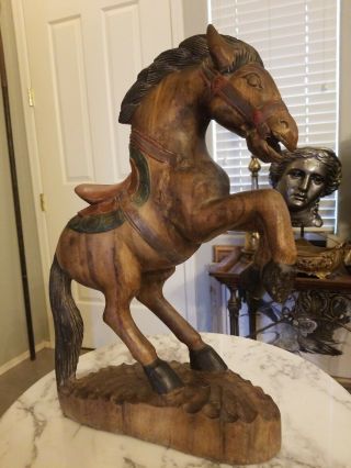 Stunning Antique Art/ Folk Art Hand - Carved Wooden Painted Horse Sculpture Large